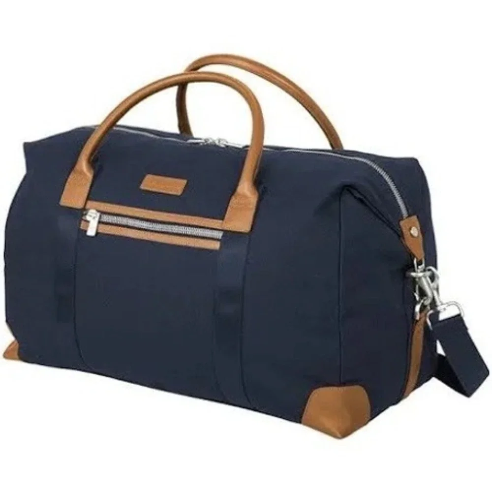 Brooks Brothers Navy Canvas Leather Trim Wells Duffle Weekend Travel Bag